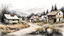 Placeholder: Street Sketch of an Abandoned Village Fineliner and Marker on Paper, in Ink and Watercolor Style, Ivory Color Palette, Oversized Canvases, Pixelated, Colorful Landscapes, Watercolor, High Resolution, Highly Detailed