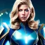 Placeholder: Katheryn Winnick, Cyborg anime warrior, marvel captain, light blonde short hair, pixie hairstyle, cobalt eyes, waist up portrait, 8k resolution, retroanime, intricate details, neon details, soft lighting, vibrant colors, masterpiece, intricate eyeliner, dark eyeshadow, eyes, intricate tattoos, gradient background