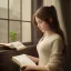 Placeholder: reading a book by the window studying girl, ultra detail, curl hair, realistic photo unreal engine, cinematic lighting --ar 1:1 creative