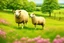 Placeholder: bucolic English countryside, peaceful sheep grazing in bright green grass, tiny colorful wildflowers Modifiers: extremely detailed bright studio setting 8k rose tones oil on canvas very attractive beautiful