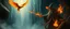 Placeholder: fire smoke and fog and light rays, phoenix jellyfish octopus bird witch in icy waterfall looks beyond really powerful slapping a bird in the face with fire, fantasy illustration, in the style of Rembrandt