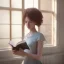 Placeholder: Study girl, curl hair read a book in by the window, ultra detail, real photo realistic, unreal engine, cinematic lighting --ar 1:1 creative