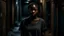 Placeholder: A young, afraid African American girl standing alone in a dark alley, the camera capturing her vulnerability from a distance.