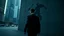 Placeholder: a high realistic photo from a business man walkings on street his own shadow as devil walking behind man on big wall , modern city, weird atmosphere.detalied, sharp focus, surreal mood, thriller, dark dream