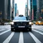 Placeholder: future modern self driving taxi's in modern city