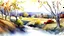 Placeholder: watercolor painting wineyard hill river autumn leaves