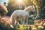 Placeholder: antropomorph cat horse in a flowergarden in sunshine, ethereal, cinematic postprocessing