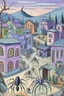 Placeholder: A light purple Day of the Dead themed town with spiders painted by Paul Cezanne