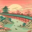 Placeholder: A light pink bridge with mystical clocks painted by Utagawa Hiroshige