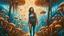 Placeholder: woman with black hair, in light brown leather trousers and jacket, walking through a forest of Alien mushrooms with jellyfish tentacles, photorealistic, Deep Colour, Intricate Detail, Keith Parkinson