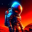 Placeholder: Mars developed by humans, spacecraft, future astronauts, cyberpunk style, space background, colorful