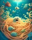 Placeholder: soup animation, animal-shaped noodles thriving in a vast underwater world, lively noodle creatures, inspired by Mindy Kaling, whimsical underwater-like culinary world, directed by Laika, intricate character designs and flavorful environments, delightful interactions and heartwarming friendships, playful