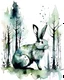Placeholder: Watercolour effect, rabbit, forest abstract,roschCh ink blot test, white background, muted colour's.no black outline, no black colour