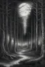 Placeholder: hyper realistic pencil drawing mystical forest bathed in moonlight, populated by abstract silhouettes