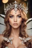 Placeholder: Gorgeous Real Photography Beautiful Super Model European woman dressing Beautiful Lady Fairy with straddle wings,diamonds jewelry,wonderland background,close-up portrait