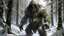 Placeholder: large humanoid hairy monster in the snowy forest