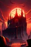 Placeholder: vampire courtroom blood benches cross cartoon flames city morning sunrise