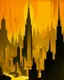 Placeholder: A golden Arabian megalopolis in luminous light painted by Lyonel Charles Feininger