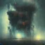 Placeholder: photographic camera in abstract style. fog and smoke in atmosphere. bokeh, lens flare. Dark mood. Dripping paint. oil on canvas, high detailed. beksinski