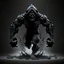 Placeholder: 3D emblem, a muscular monster made of black mud, in a hood, arms and legs, running at you, an evil look, a gloomy smile, simple background, photorealistic.