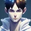 Placeholder: masterpiece - face - anime boy - black hair - portrait- white eyes - white horns on head - sharp eyes- handsome