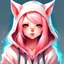 Placeholder: kitsune girl pink hair blue eyes and white hoodie