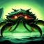 Placeholder: ultra detailed fullbody Drawing of Sea monster Gigantic green Alien Crab on the shore ,open mouth, with sharp teeth, with glowing red eyes,with humungus pincers, extremely detailed digital painting, intrincate, extremely detailed face,crystal clear Big eyes, in the style of Frank Frazetta, mystical colors , perfectly centered image, perfect composition, rim light, beautiful lighting, 8k, stunning scene, raytracing