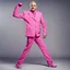 Placeholder: John Cleese with massive muscles in a pink battlesuit pink gloves and pink high heel boots. The Ministry of Silly Walks.