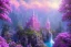 Placeholder: luminous pink castle, on the mountain, sun,swanns,waterfall, BLUE LAKE, SWANNs,violet bugainvillier flowers, jacaranda violet trees, sky pink blue, full of details, smooth, bright sunshine，soft light atmosphere, light effect，vaporwave colorful, concept art, smooth, extremely sharp detail, finely tuned detail, ultra high definition, 8 k, unreal engine 5, ultra sharp focus