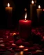 Placeholder: A close-up shot of a single lit candle standing tall amongst a bed of fresh rose petals. The petals are gracefully scattered around the candle, creating a visually appealing contrast between the flame, the petals, and the surrounding darkness.