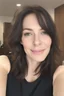 Placeholder: A selfie of a brunette woman, middle short hair taken at spa salon. showing attractive 37-year-old European woman. (She has white skin, tousled black hair, pretty face without makeup, big round brown eyes, cute profiled nose, detailed full lips, skin texture.)