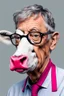 Placeholder: half grey haired half bald Bill Gates with a cow with lipstick mouth