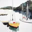 Placeholder: Harbor scene, minimalism, style of John Lovitt, watercolor and ink with thick paint textures, lots of negative white space