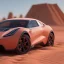 Placeholder: 3d rendering. futuristic car. Buried in desert sand. Lost in Time