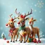 Placeholder: Create multicoloured reindeer with gifts and colour balls light blue spruce snowflakes gold winter background