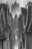 Placeholder: Sketchdrawing of old roofs of Arkham with gargoyles by Alan Lee