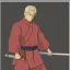 Placeholder: blond ninja man with katana in dark baggy clothes