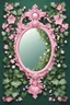 Placeholder: Create an Artwork of a Mirror with ivy and pearls, Like a Logo for a Varasity Jacket, illustration. Colors should be pink and green