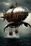 Placeholder: completely robotic silver steam punkwhale floating in air