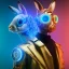 Placeholder: Front face portrait, cyber woman with rabbit mask, cyberpunk style, latex suit, gold pink and blue style, photo studio, vibrant color, highly detailed, concept art, smooth, unreal engine 5, god rays, ray tracing, RTX, lumen lighting, ultra detail, volumetric lighting.