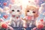 Placeholder: cute anime chibi cat couple, love, valentine day scene, hearts, flowers in sunshine Weight:1 heavenly sunshine beams divine bright soft focus holy in the clouds Weight:0.9