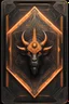 Placeholder: sacred geometry framed playing card, black and orange minotaur star conquistador with shadows boss card in the style of Giger and fallout 4 ,,bokeh like f/0.8, tilt-shift lens 8k, high detail, smooth render, down-light, unreal engine