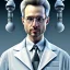 Placeholder: mad scientist, white cell tower in background