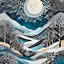 Placeholder: abstract paper collage overlayed with Zentangle patterns that depict the vastly diverse landscape of Nature bathed in pale moonlight of winter, highly detailed, vibrant natural color, with bold ink outlining