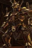 Placeholder: steampunk warrior robot with a big, complicated and detailed mechanical sword in a battlefield. Masterpiece, hyper detailed, details, battlefield, dramatic, dramatic lighting