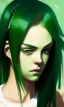 Placeholder: girl, cute, beautiful, green hair, casual clothes, head and shoulders portrait by Greg Rutkowski