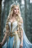 Placeholder: Full body Photography Beautiful Elven princess,blonde gold hair,rapunzel hair,very long hair,elven crown, light blue, white, ice, glitter,sparkle,ice flowers,elven ears,fairy princess, ice fairy,golden armor,ice crystals