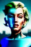 Placeholder: Ultra Realistic image, portrait, blonde woman, Marylin Monroe face, perfect iris, glow eyes, glow makeup. Cyborg, Cyberpunk, ex machina style, oversized tight latex dress. fog, rain, soft color, highly detailed, unreal engine 5, ray tracing, RTX, lumen lighting, ultra detail, volumetric lighting, 3d, finely drawn, high definition, high resolution.