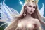 Placeholder: beautiful, soft, smiling, very straight and long blonde hair, dewy and shiny vibe, diamond crown, long fairy wings in the back, full head