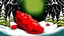 Placeholder: fantasy cartoon style illustration: red mitten on snow in the wood